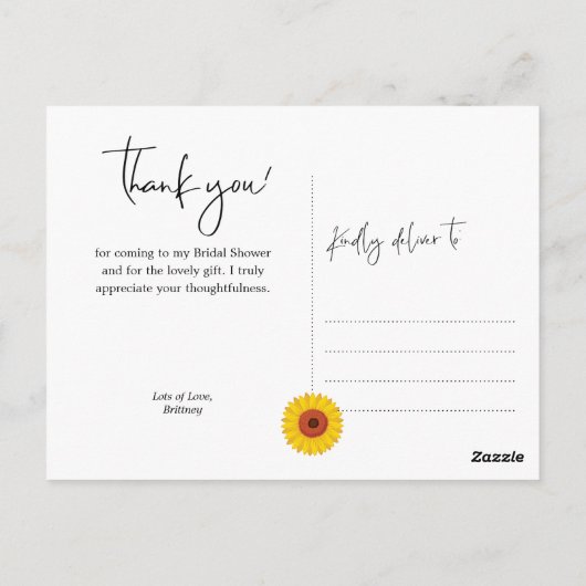 Rustisch Vrijgezellenfeest Zonnebloem Dank u Briefkaart (Achterkant)