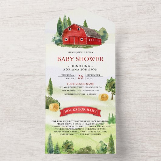 Rustisch Waterverf Baby shower van het Roodbarbere All In One Uitnodiging (Binnen)