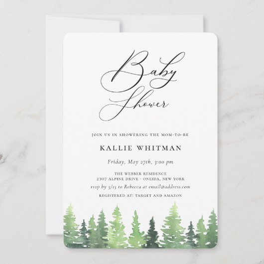 Rustisch Waterverf Forest Baby shower Kaart (Voorkant)