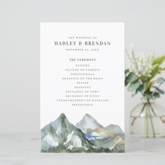 Rustisch Waterverf Mountain Forest Wedding Program (Staand voorkant)