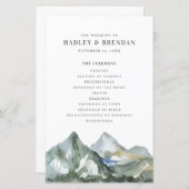 Rustisch Waterverf Mountain Forest Wedding Program (Voorkant / Achterkant)