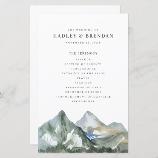 Rustisch Waterverf Mountain Forest Wedding Program (Voorkant / Achterkant)