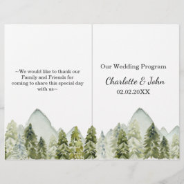 Rustisch Waterverf Mountains Pine Wedding-programm
