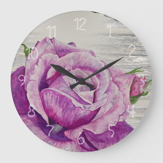 Rustisch Waterverf Paars Roos Grote Klok (Voorkant)