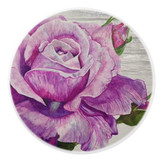 Rustisch Waterverf Paars Roos Keramische Knop (Voorkant)
