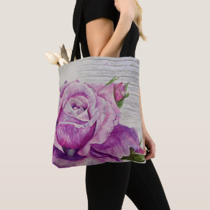 Rustisch Waterverf Paars Roos Tote Bag