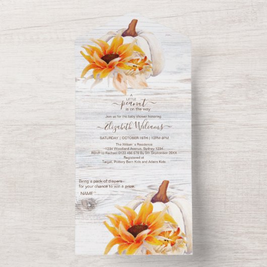 Rustisch Waterverf  Pumpkin Baby shower All In One Uitnodiging (Binnen)