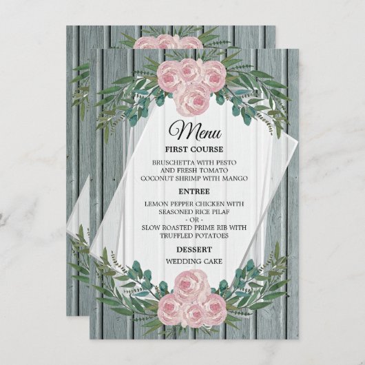 Rustisch Waterverf Roos en Grieks bruiloft Menu (Voorkant / Achterkant)