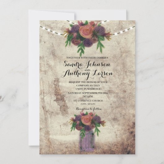 Rustisch Waterverf Roos en Mason Jar Wedding Invit Kaart (Voorkant)