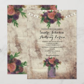 Rustisch Waterverf Roos en Mason Jar Wedding Invit Kaart (Voorkant / Achterkant)