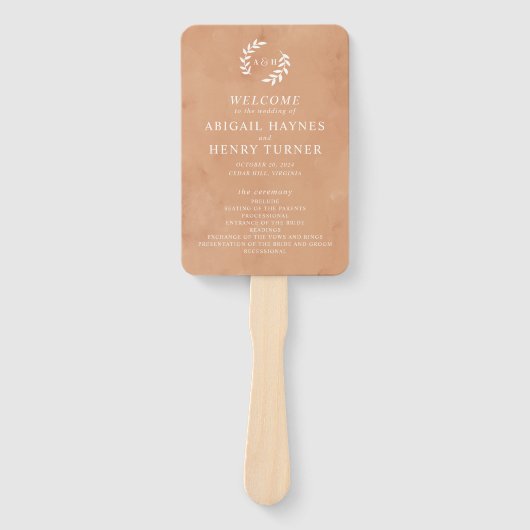 Rustisch Waterverf Wedding Programme Handwaaier (Voorkant)