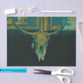 Rustisch Western Blauwgroen Tan Bull Skull Script Tissuepapier (Craft)