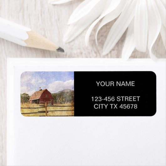 Rustisch Western Boerderij Primitief Rode Barn Etiket (Insitu)