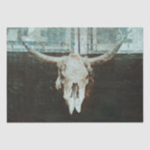 Rustisch Western Bull Skull Blauwgroen Script Tissuepapier (Voorkant)