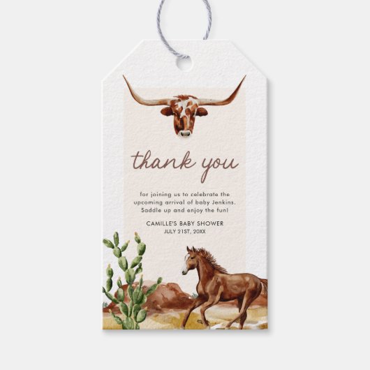 Rustisch Western Cowboy Baby shower Cadeaulabel (Voorkant)