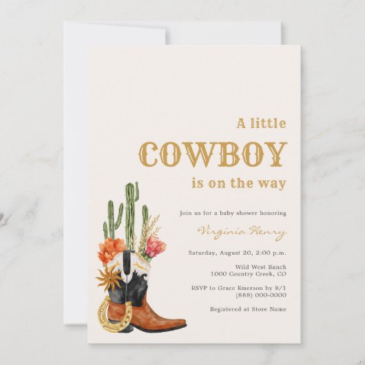 Rustisch Western Cowboy Baby shower Kaart (Voorkant)