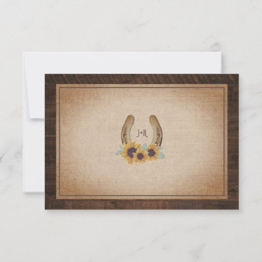 Rustisch Western Hoefijzer en zonnebloemen RSVP Kaartje (Achterkant)