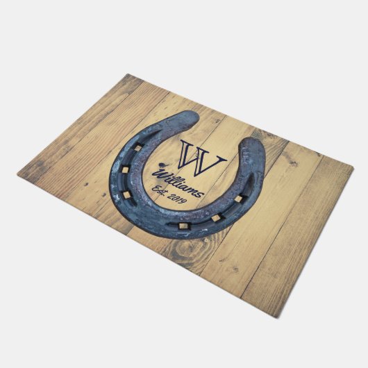 Rustisch Western Hoefijzer Ranch & Barn Wood Deurmat (Schuin)