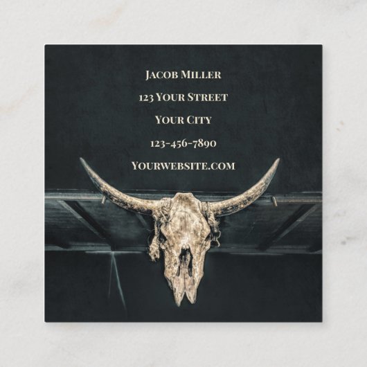 Rustisch Western land Beige Grey Bull Koe Vierkante Visitekaartje (Achterkant)