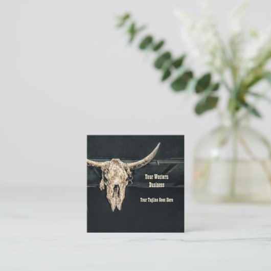 Rustisch Western land Beige Grey Bull Koe Vierkante Visitekaartje (Staand voorkant)
