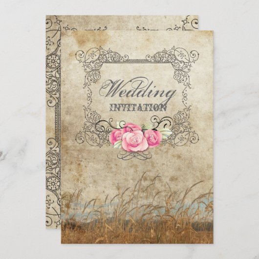 rustisch western land buitenbruiloft kaart (Voorkant / Achterkant)