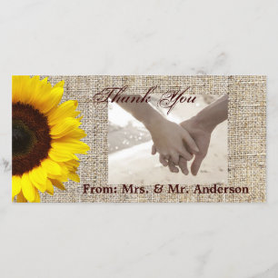 Rustisch Western land Burlap Sunflower Wedding Bedankkaart