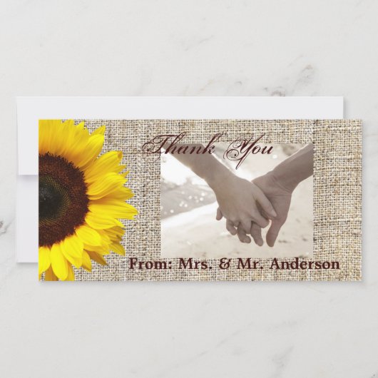 Rustisch Western land Burlap Sunflower Wedding Bedankkaart (Voorkant)