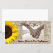 Rustisch Western land Burlap Sunflower Wedding Bedankkaart (Voorkant / Achterkant)