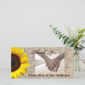 Rustisch Western land Burlap Sunflower Wedding Bedankkaart (Staand voorkant)