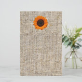 Rustisch Western land Burlap Sunflower Wedding Briefpapier (Staand voorkant)
