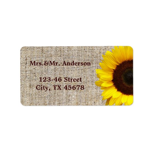 Rustisch Western land Burlap Sunflower Wedding Etiket (Voorkant)