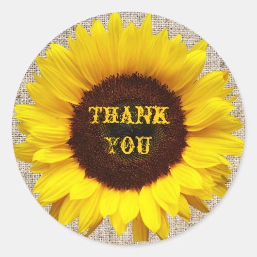 Rustisch Western land Burlap Sunflower Wedding Ronde Sticker (Voorkant)