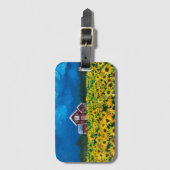 rustisch western land - zonnebloemveld rode schuur bagagelabel (Voorkant (verticaal))