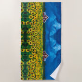 rustisch western land - zonnebloemveld rode schuur strandlaken (Voorkant)