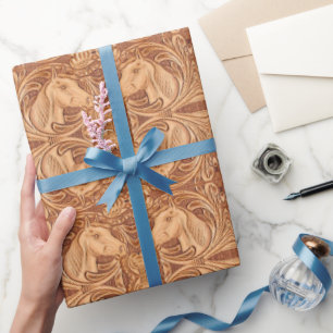 Rustisch western landleder paardenpaard cadeaupapier