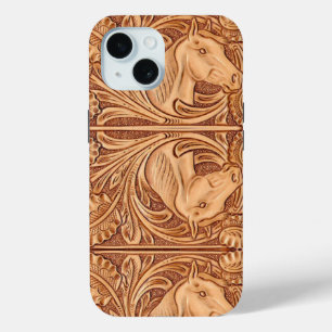 Rustisch western landleder paardenpaard iPhone 15 case