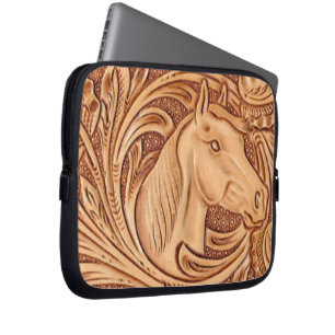 Rustisch western landleder paardenpaard laptop sleeve