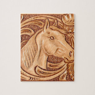 Rustisch western landleder paardenpaard legpuzzel