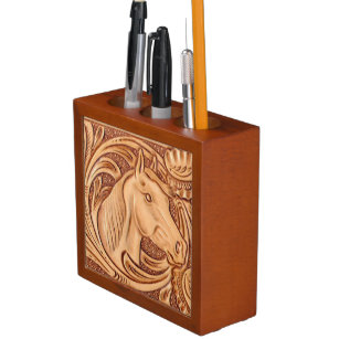 Rustisch western landleder paardenpaard pennenhouder