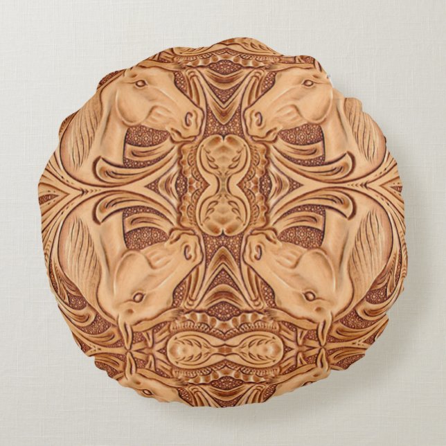 Rustisch western landleder paardenpaard rond kussen (Achterkant)