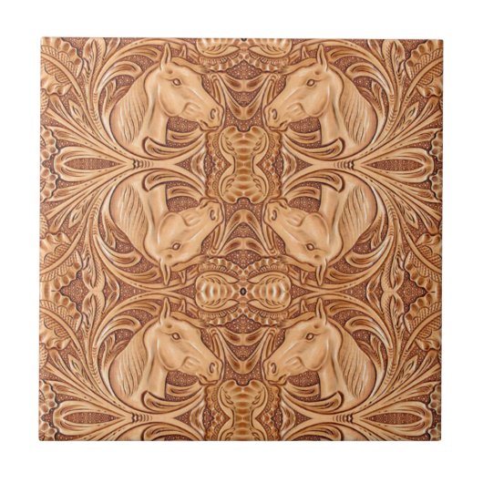 Rustisch western landleder paardenpaard tegeltje (Voorkant)