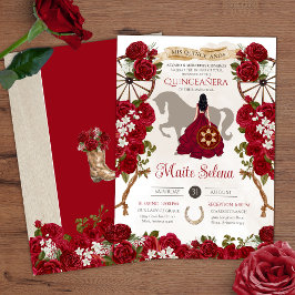 Rustisch Western - Rode roze - Charro Quinceanera Kaart