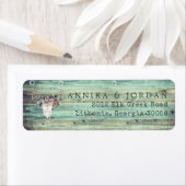 Rustisch Western Turquoise Wood Deer Skull Adres Etiket (Insitu)