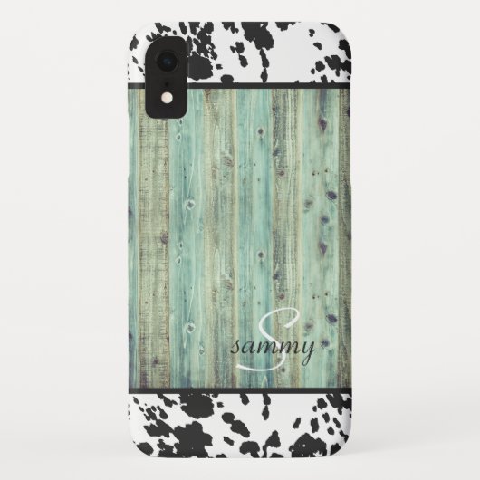 Rustisch Western Turquoise Wood Koeienhuid Monogra Case-Mate iPhone Case (Achterkant)