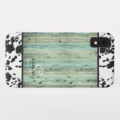 Rustisch Western Turquoise Wood Koeienhuid Monogra Case-Mate iPhone Case (Achterkant (horizontaal))