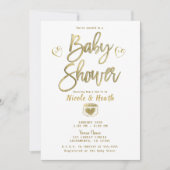 Rustisch White Barn Wood Chic Gold Baby shower Kaart (Voorkant)