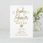 Rustisch White Barn Wood Chic Gold Baby shower Kaart (Staand voorkant)