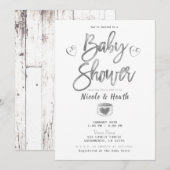 Rustisch White Barn Wood Silver Baby shower Kaart (Voorkant / Achterkant)