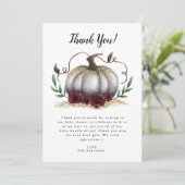 Rustisch White Gold Little Pumpkin-Baby shower Bedankkaart (Staand voorkant)