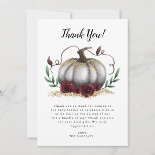 Rustisch White Gold Little Pumpkin-Baby shower Bedankkaart